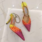 Rhinestone gradient color pointed temperament thin heeled high heels, 2025 new single shoe toe button sandals - Image 2