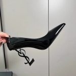 2024 Celebrity Same Black Lacquer Leather Letter High Heel Women's Shoes with Shallow Mouth Fashion and Sexy Pointed Thin Heel Shoes for Autumn and Winter - Image 2