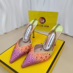 Rhinestone gradient color pointed temperament thin heeled high heels, 2025 new single shoe toe button sandals