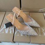 ZARa  Summer Thin Heel Splicing with Brown Style High Heel Shoes Women's Pointed Fashion Style Sandals Women's Trend