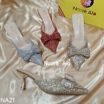 Rhinestone bowknot half slippers for women summer outdoor wear 2024 new pointed stiletto high heel temperament sandals