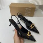 ZA2026 new women's shoes with pointed metal buckles, shallow mouth single shoes, fashionable high heels, slim heels, stylish sandals - Image 2