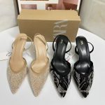 ZA New 2026 Mesh Embroidered Bead Style Fine Heel Dew Heel Mill Shoes High Heels Pointed Back Strap Sandals for Women
