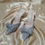 Rhinestone bowknot half slippers for women summer outdoor wear 2024 new pointed stiletto high heel temperament sandals - Image 3
