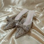 Rhinestone bowknot half slippers for women summer outdoor wear 2024 new pointed stiletto high heel temperament sandals