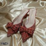 Rhinestone bowknot half slippers for women summer outdoor wear 2024 new pointed stiletto high heel temperament sandals - Image 4