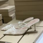 Premium White Mesh Embroidered Pointed Toe Heels with Pearl Detailing - Image 3