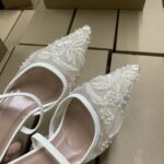 Premium White Mesh Embroidered Pointed Toe Heels with Pearl Detailing - Image 2