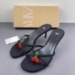 Beaded Cherry Detail Black Heeled Sandals for Women - Image 4