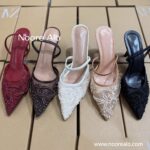 Premium Floral Embroidered Pointed Toe Mules - Elegant Party Wear Heels