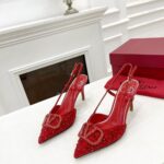 Premium Red Rhinestone Pointed Slingback Heels with Logo Buckle - Image 3
