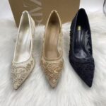 Premium Floral Embroidered Pointed Toe Mules - Elegant Party Wear Heels