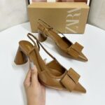 Elegant Bow Detailed Pointed Toe Block Heel Slingbacks - Image 3