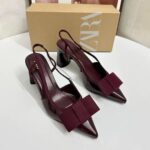 Elegant Bow Detailed Pointed Toe Block Heel Slingbacks