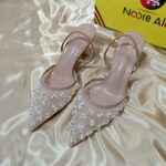 Elegant Pearl Embellished Mesh Pointed Toe Slingbacks