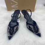 Elegant Pointed Toe Beaded Slingback Heels