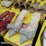 G-Sparkling Silver Crystal Bow Pointed Toe Mule Heels