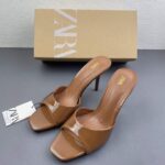 Zara Patent Leather Heeled Mules – Tan Brown - Image 3