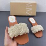 ​Zara Pearl Woven Flat Sandals