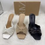 Zara Pearl & Bead Embellished Heeled Mules
