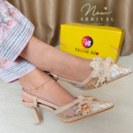 Luxury Floral Lace Pearl Embellished Slingback Heels