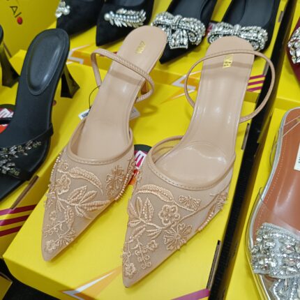 Zara Style Nude Embroidered Pointed Heels