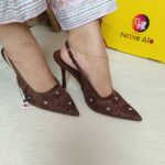 Zara Style Brown Embroidered Pointed Heels